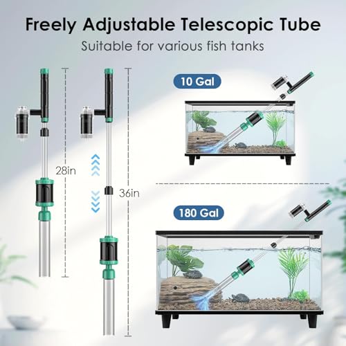 AKKEE Aquarium Vacuum Gravel Cleaner, 36W Electric Fish Tank Cleaner Vacuum, 8 in 1 Multifunctional Aquarium Cleaner for Automatic Water Change, Wash Sand, Water Circulation and Timed Off - color: Green