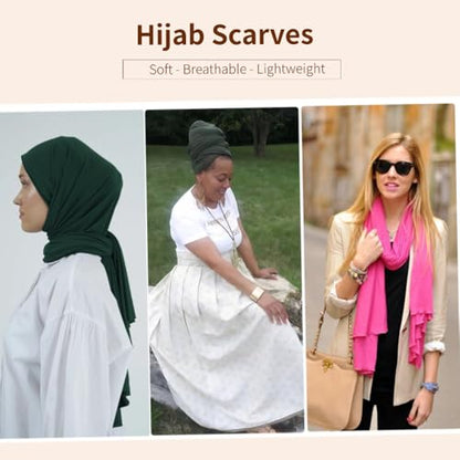 Muslin Hijab Scarf for Women Long Headscarves Solid Head Wraps Soft Pashminas Shawls - color: Dark Green Muslim Hijab Scarf