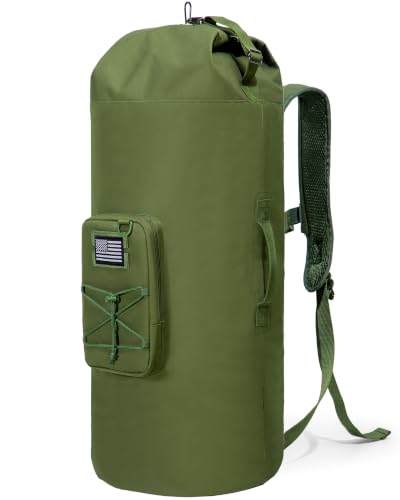 PGmoon Military Duffle Bag,110L Extra Large Army Backpack Heavy Duty Sea Bag with Removable Pocket for Camp, Outdoor or Laundry Bag (Patent Design)