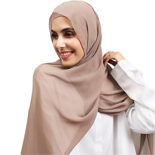 Instant Hijab Set 3-in-1 Chiffon Hijab Scarf for Women with Built-in Magnets and Undercap Head Wraps - color: Khaki