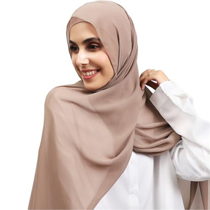 Instant Hijab Set 3-in-1 Chiffon Hijab Scarf for Women with Built-in Magnets and Undercap Head Wraps - color: Khaki