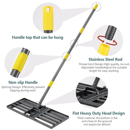 BsBsBest Lawn Leveling Rake, 26"x 25" Heavy Duty Lawn Leveler 5FT Adjustable Peat Moss Spreader Dirt Ground Level Tool for Yard Garden Golf Course Farm Pasture