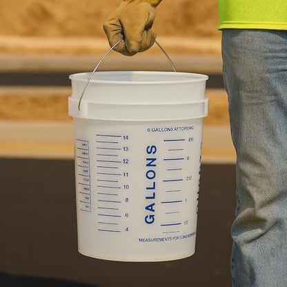 Bon Clear Measuring Pail 5 gal. – Heavy-Duty Calibrated Mixing Bucket with Liter, Quart & Gallon Markings – Solvent-Resistant Plastic Pail with Reinforced Rim and Comfort Grip Handle
