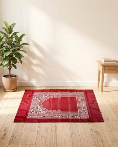 Portable Foldable Prayer Mat 23.62 x 39.37 Inches with Built-in Compass, Moisture Resistant Travel Rug with Storage Pouch, Multi Colors for Indoor & Outdoor Use - color: Red, size: 1'11" x 3'3" (Rectangular)