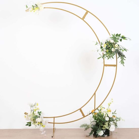 Tableclothsfactory 7.5ft Gold Metal Crescent Moon Wedding Arch Stand, Curved Flower Balloon Frame