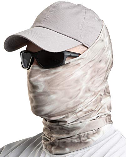 Aqua Design Fishing Hunting Masks Neck Gaiter: Men and Youth UPF 50+ Sun Mask Protection: Camo Face Cover Balaclava Bandana - color: Pacific Sand, size: Small