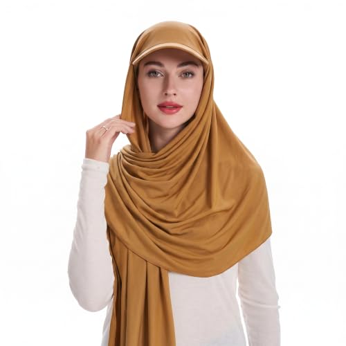 ZLYC Women Muslim Hijab Scarf with Visor Built-in Undercap Sun Protection Headwrap - color: Solid Yellow