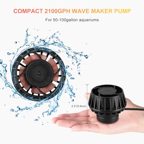 2100GPH Aquarium Wave Maker with Controller Mini DC 24V 12W Powerhead with Magnetic Mounting, Wavemaker with LED Display for 50 to 100 Gallon Tank - size: 12W 2100GPH