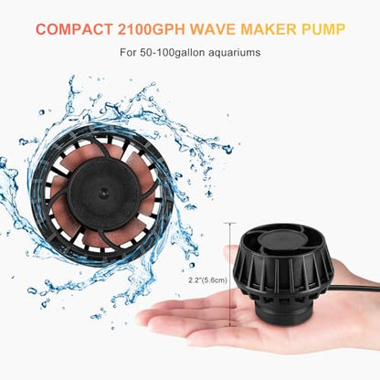 2100GPH Aquarium Wave Maker with Controller Mini DC 24V 12W Powerhead with Magnetic Mounting, Wavemaker with LED Display for 50 to 100 Gallon Tank - size: 12W 2100GPH
