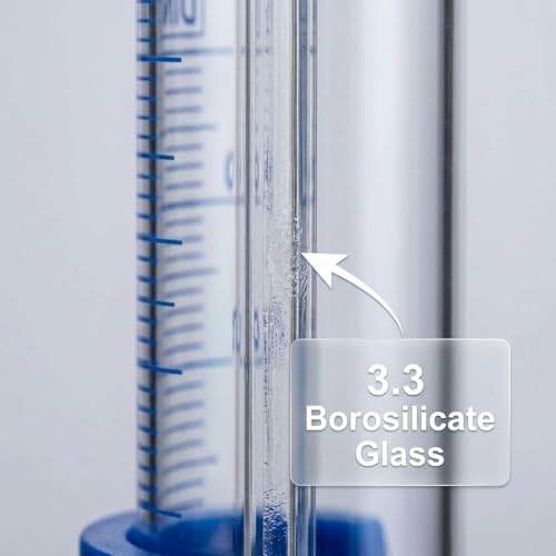 QWORK Thick Glass Graduated Cylinder 5ml Measuring Cylinder, with Plastic Base and Bumper Guards 3.3 Borosilicate Glass Lab Cylinder for Liquid Measurement with Glass Dropper