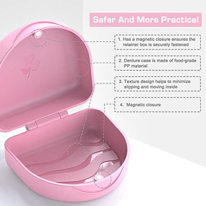 Retainer Case Denture Case: BVN Orthodontic Dental Case, Slim Braces Case, Mouth Guard Case, Denture Box, Teeth Aligner Case, Night Guard Case Container Storage Holder Pink - color: Pink