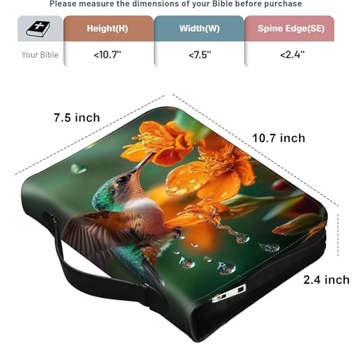 PU Leather Bible Cover with Handle & Pockets, Large Capacity Bible Case, Water-Resistant Scripture Organizer Bag with Bonus Card Holder, Christian Gift for Women & Men, Hummingbird - color: Hummingbird