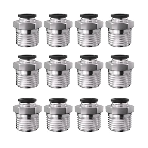 1/4" Tube OD to 1/2" NPT Thread Push to Connect Fittings,Pneumatic Quick Air Hose Fittings,Male Straight,PC-1/4-N4(12pcs) - color: Black PC, size: 1/4"OD x 1/2"NPT