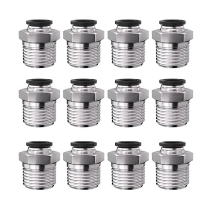 1/4" Tube OD to 1/2" NPT Thread Push to Connect Fittings,Pneumatic Quick Air Hose Fittings,Male Straight,PC-1/4-N4(12pcs) - color: Black PC, size: 1/4"OD x 1/2"NPT