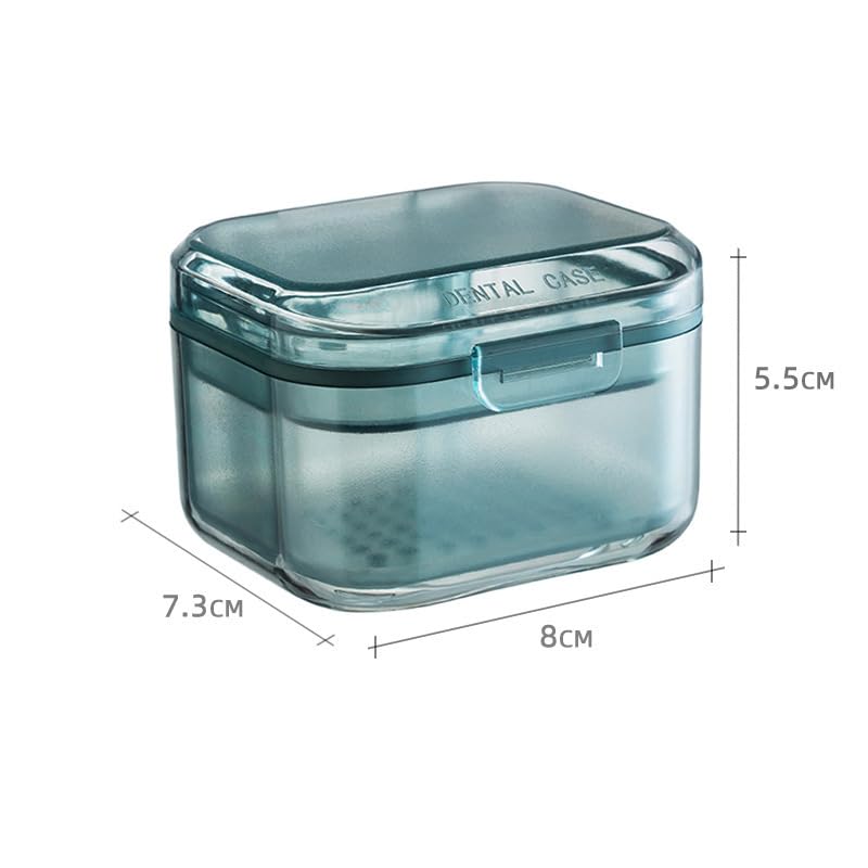 3-Layer Retainer Storage Box, Denture Case with Lid, Portable Mouth Guard Container Tooth socket storage case holder box Immersion box (Blue) - color: Blue