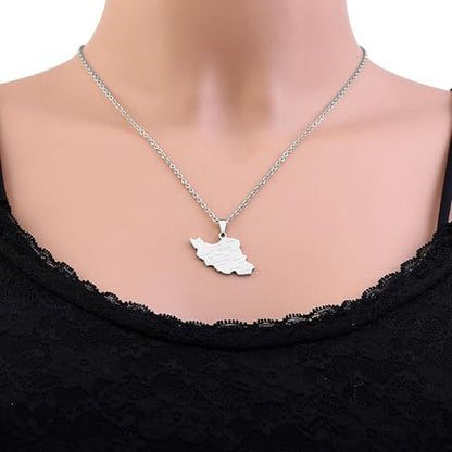 Iran Necklace Iran Map Charm Necklaces Dainty Gold Necklaces for Women Silver Jewelry Gifts for Women - color: A2
