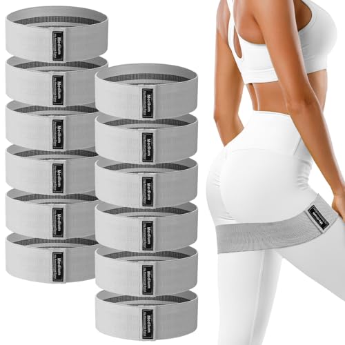 12 Pcs Fabric Resistance Bands for Working Out Non-Slip Booty Exercise Loop Bands for Women Men Glutes Hip Thigh Butt Yoga Pilates Fitness Gym, Light Medium Heavy - color: Gray, style: Medium Resistance