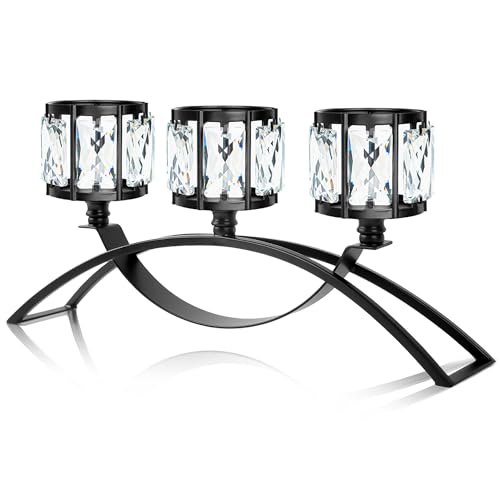 Black 3-Arm Crystal Candle Holders Arched - Elegant Tabletop Candelabra Centerpiece for Weddings, Dining Room Decor, Modern Home & Cabinet Display for & Housewarming - color: Black, size: 3-arm arched (single)