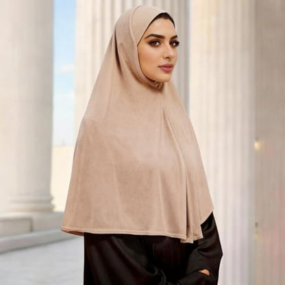 Instant Hijab Ready To Wear Hijab Scarf for Women Soft Long Muslim Jersey Hijabs Head Scarf for Prayer Abaya - color: Khaki