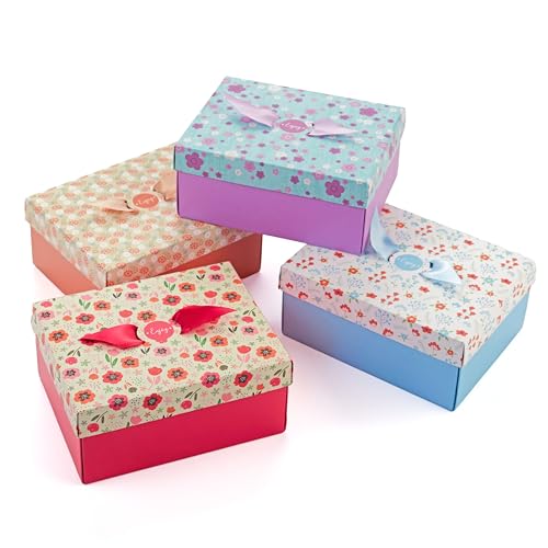 Floral Gift Boxes with Lids & Ribbons (20 Pack) 8" x 6.3" x 3.5" Decorative Printed Treat Boxes for Gift Giving, Soaps, Chocolate, Small Presents, Christmas, Birthdays, Bridesmaid, Diwali, Bulk, Empty