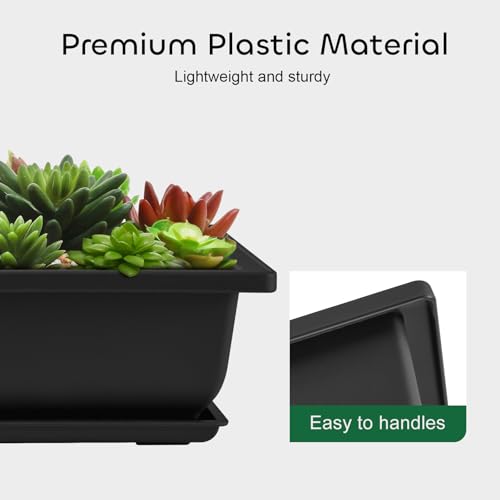GROWNEER Bonsai Pots with Drainage Humidity Trays & 1 Repotting Mat, 3 Pcs 6.5 Inch Durable Small Bonsai Tree Training Pot Built in Mesh, Rectangle Planter Kit for Succulent Starter Indoor Outdoor - size: 3pcs/6.5x4.8in