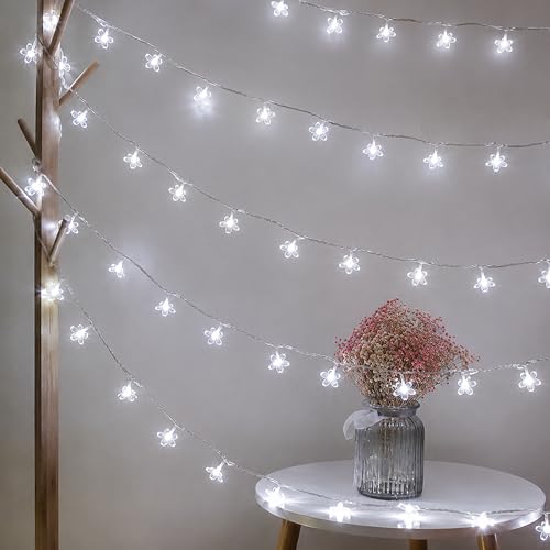 33ft 100 LED Plug in White Cherry Blossom Christmas Flower String Lights - color: White