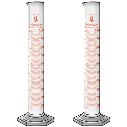 100ml Graduated Cylinder, Borosilicate 3.3 Glass, Single Metric Scale, Class B, Karter Scientific 246I7 (Pack of 2) - size: 100ml, style: Pack of 2