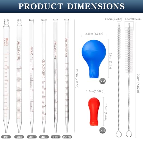 6 Pieces Glass Pipettes 10ml 5ml 3ml 2ml 1ml 0.5ml Glass Graduated Dropper Pipette for School, Students, Transfer for Liquid Essential Oil - style: 6 Pieces