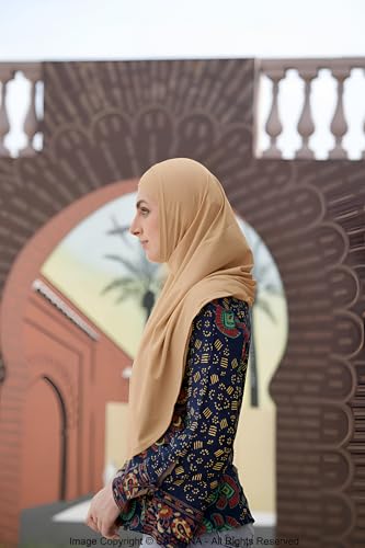 SARJANA Women's Solid Color Cotton Hijab with Under Scarf Cap Ready to Wear Stretch Scarves Long Scarfs FREE SIZE - color: Beige