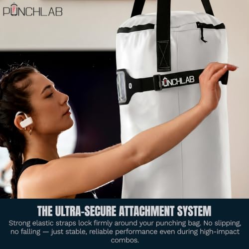 Boxing Phone Holder for Punching Bag – Heavy Bag Strap Mount with Punch Tracker, Fits All Hanging & Freestanding Bags, Works with PunchLab App (Free App Included)