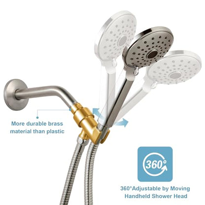 OFFO Shower Head Holder All Metal for Handheld Shower Head, Brushed Nickel Adjustable Shower Arm Mount with Solid Brass Pivot Ball, 1/2 in IPS Female Inlet and Male Outlet - style: Brushed Nickel