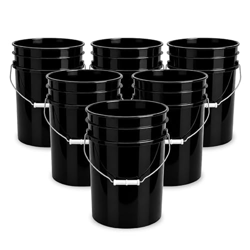 5 Gallon Bucket - Food Grade Bucket BPA-Free, Black, 6 Packs | Metal Handle Grip, Heavy-Duty 90 Mil HDPE Plastic Pail, Food Safe Stackable Utility Container, Lid Not Included, Made in USA - color: Black, size: 6 Packs