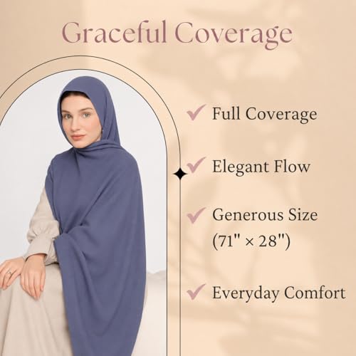 Premium Breathable Modal Cotton Hijab for Women, Lightweight, Non-Slip, Soft & Elegant Scarf for Everyday Wear - color: Dusty Periwinkle