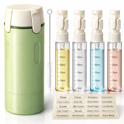 4-in-1 Travel Bottles for Toiletries, Travel Pump Bottle，Leak-Proof Shampoo Conditioner Lotion Dispenser with Pump, Compact No-Spill Toiletry Containers for Travel & Business Trips (Green) - color: Green