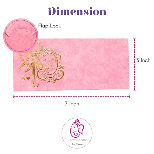 LoveNspire Money Envelopes (7 x 3 Inch) Decorative Ganesha Pattern Shagun Lifafa for Indian Wedding, Birthday | Cash Gift Holder & Home Savings Organizer Pack of 10
