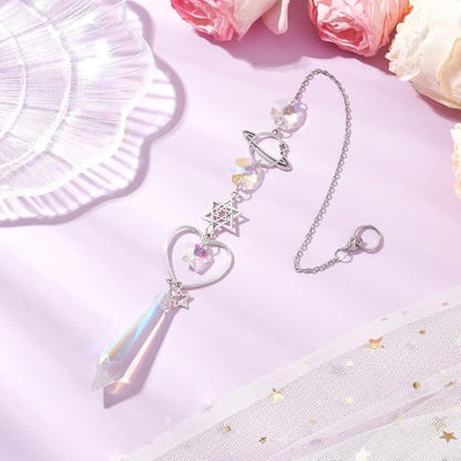 CREATCABIN Crystal Suncatcher Crystal Pendant Rearview Mirror Car Decor Wind Chimes Rainbow David Star Heart Planet Charm Hanging Pendant Ornaments Accessories for Window Balcony Home Garden - style: David Star