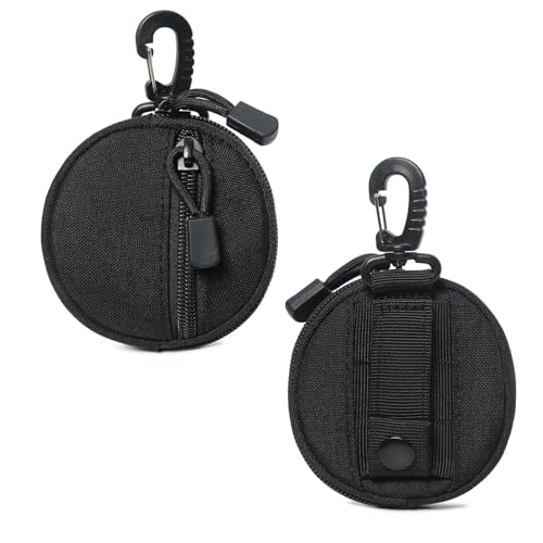 Small MOLLE Pouch with Carabiner Clip, Mini Coin Purse Keychain - color: Black 2 Pack