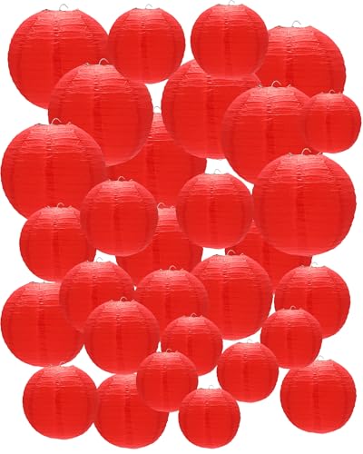 Treela 48 Pcs Paper Lanterns Party Decorations Chinese Lanterns Round Paper Decor 4/6/8/10 Inch Asian Hanging Lamps Decorative for Graduate Wedding Birthday Bridal Party Supplies(Red) - color: Red