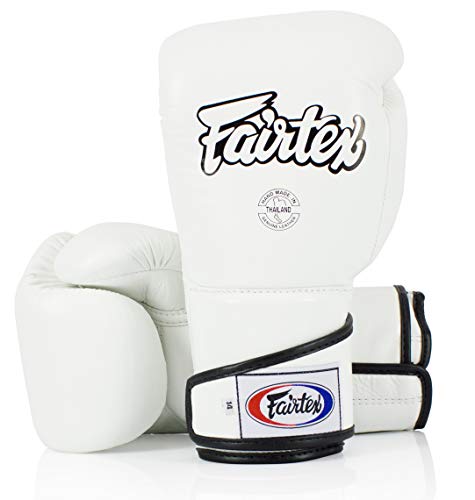 Fairtex BGV6 Angular Boxing Gloves, Locked Thumb Muay Thai MMA Kickboxing | Premium synthetic body with triple-layer foam padding. Joint protection and firm wrist support safeguard hands on heavy bags - color: White, size: 12oz