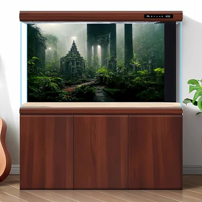 Fantasy Ancient Temple Aquarium Background Jungle Stone Columns Mysterious Foggy Rainforest Green Plants Fish Tank Background Magical Misty Rock Ruins Reptile Tank Enclosure Backgrounds 36x24in - color: Foggy Green, size: 36(W)x24(H)inches/ 90(W)*60cm(H)