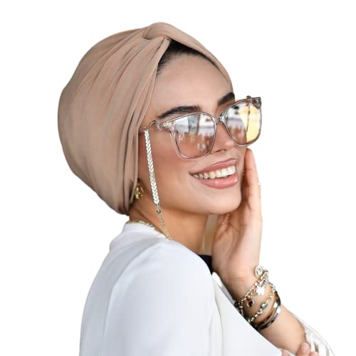 para life Knot Turbans for Women, Breathable Instant Turban|Standard Size Cotton|Pre-tied Scarf, Hijab Cap&Undercap - color: Caramel