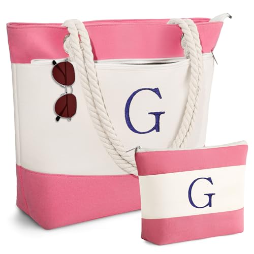 YOOLIFE Beach Bags for Women - Travel Canvas Beach Tote, Pool Waterproof Bag, Travel Essentials, Gifts for Women Birthday - color: Pink, style: G