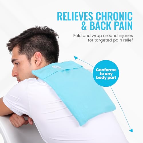 ICEWRAPS Reusable Cold Pack with Fabric Cover - Standard 10 x 14 Inch, Blue | Flexible Clay Pack, Leak Resistant, Wrap Design for Back, Shoulders and Knees, Stays Cold Up to 45 Minutes - FSA-HSA Eligible - size: 10”x14”, style: Ice Pack with Cover