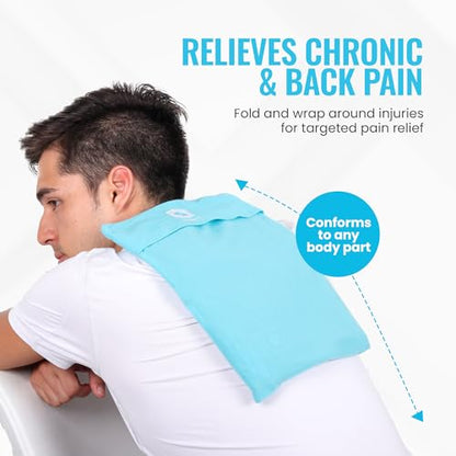 ICEWRAPS Reusable Cold Pack with Fabric Cover - Standard 10 x 14 Inch, Blue | Flexible Clay Pack, Leak Resistant, Wrap Design for Back, Shoulders and Knees, Stays Cold Up to 45 Minutes - FSA-HSA Eligible - size: 10”x14”, style: Ice Pack with Cover