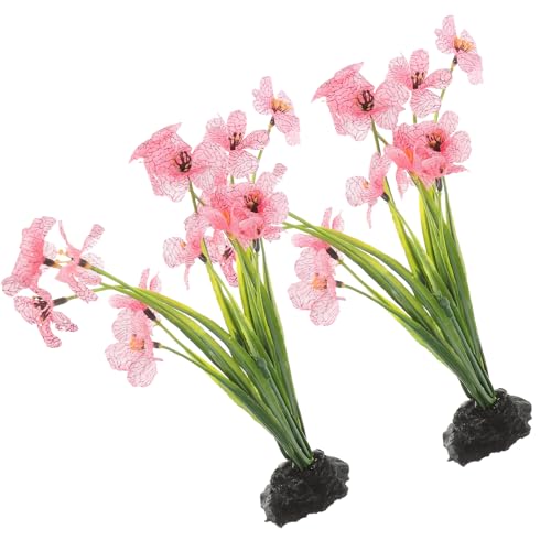 UPKOCH Pink Artificial Aquarium Plants with Black Bases, 2 Pack | Fish Tank Plant Decor, Floral Accents for Aquarium Layouts, Themed Tanks and Decorative Displays