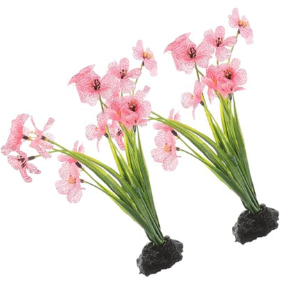 UPKOCH Pink Artificial Aquarium Plants with Black Bases, 2 Pack | Fish Tank Plant Decor, Floral Accents for Aquarium Layouts, Themed Tanks and Decorative Displays