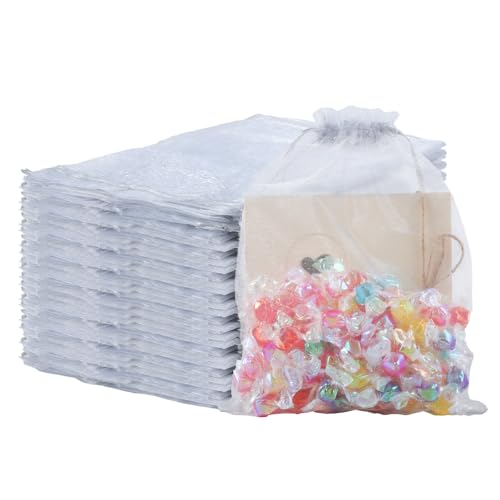 Mstar Pack 100 Pcs Organza Bags, Grey Sheer Organza,Wedding Favor with Drawstring,Jewelry Gift Bag for Party, Jewelry, Bathroom Soaps (Gray, 6.69 * 9.06 inch) - color: Grey