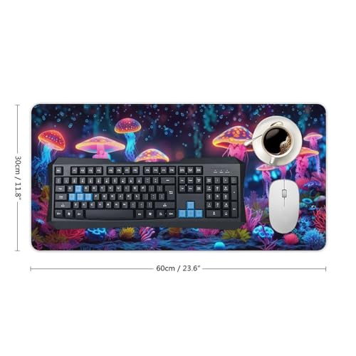KeKee Glowing Colorful Sea Aquarium Neon Large Mouse Pad Gaming Mousepad Desk Pad for Keyboard and Mouse Mat Non-Slip Base 30x60cm, Style - size: 30x60cm