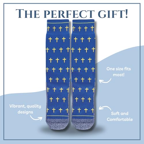 Men's – Christian Crew Socks for Men with Scripture | Moisture-Wicking | Easter Gift Idea - color: Blue and Gold Crosses