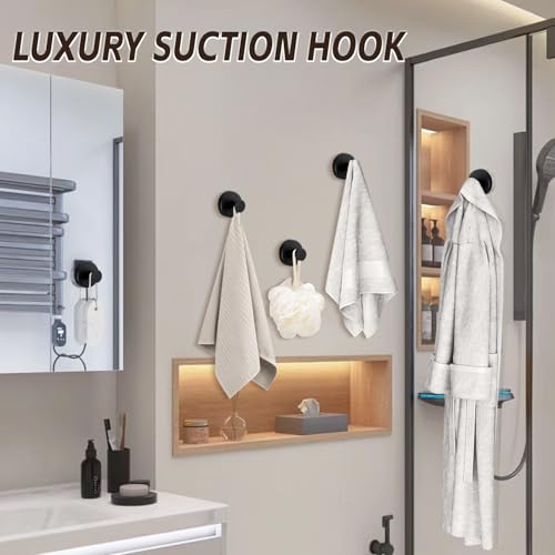 Suction Cup Hooks for Shower,Stainless Steel Towel Hooks No Drill | Vacuum-Lock Mount, Removable and Reusable for Glass, Tile, Metal and Smooth Non-Porous Surfaces(2Pack, Matte Black) - color: Matte Black
